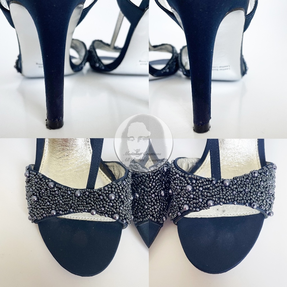 Adrianna Papell Alia Sandal T-Strap Beaded Satin Formal Evening Heels Size 8.5M - Picture 13 of 13